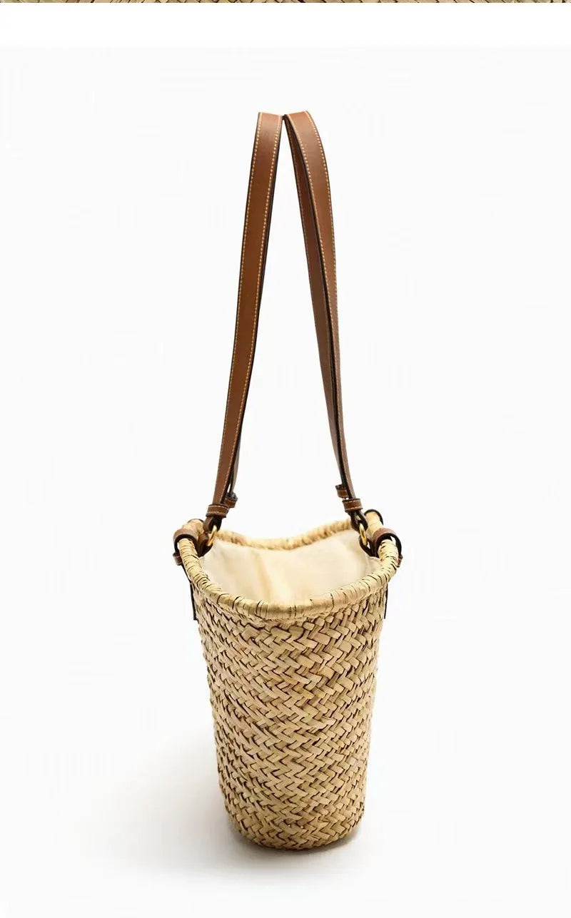 Fashion Large Capacity Straw Basket Bag Handmade Weave Women Shoulder Bags Casual Summer Beach Bag Big Tote Bali Shopper Purses