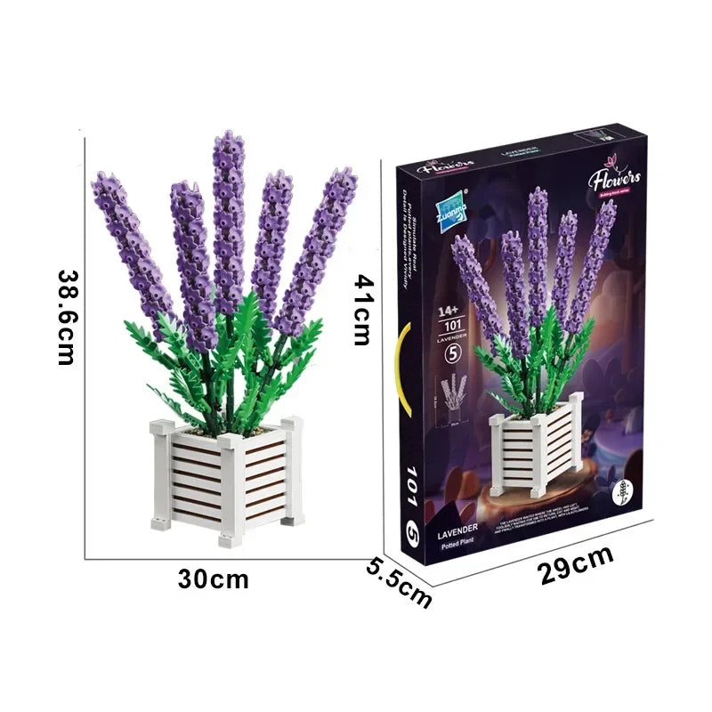 Creativity Flower 1204PCS Lavender Building Blocks Home Decoration Desktop Ornament Bricks Toys for Children's Christmas Gift