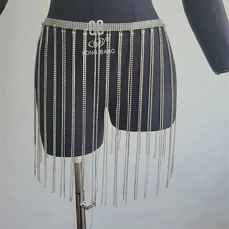 Halloween Women Skirts Tassels Bottom Mini Shining Luxury Sequin Skirt Nightclub Party Bikini Beachwear Cover Up Body Chain 2025