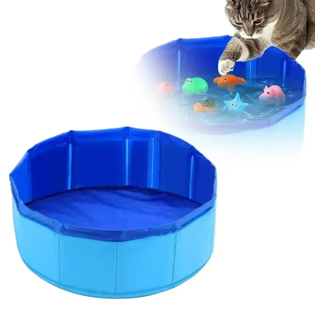 Foldable Pet Water Play Pool with Fun Turtle, Starfish & Octopus Toys for Cats and Dogs - Summer Cooling Bath Basin