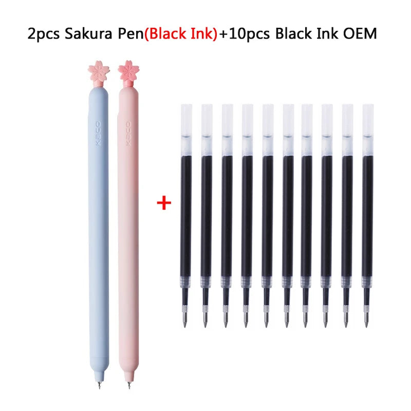 KACO 2pcs Sakura Gel Pen Set Double Ball ST Tip Side-pressed Decompression Signature Pens, Limited Romantic Aesthetic Stationery