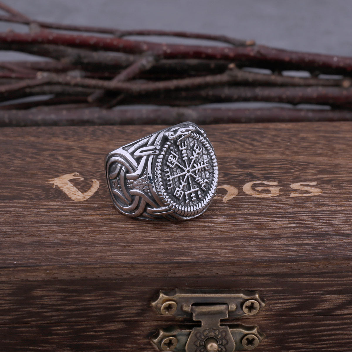 Men's Stainless Steel Viking Road Sign Compass Dragon Ring Ring Odin Rune Animal Hip Hop Viking Ring Jewelry as Men Gift