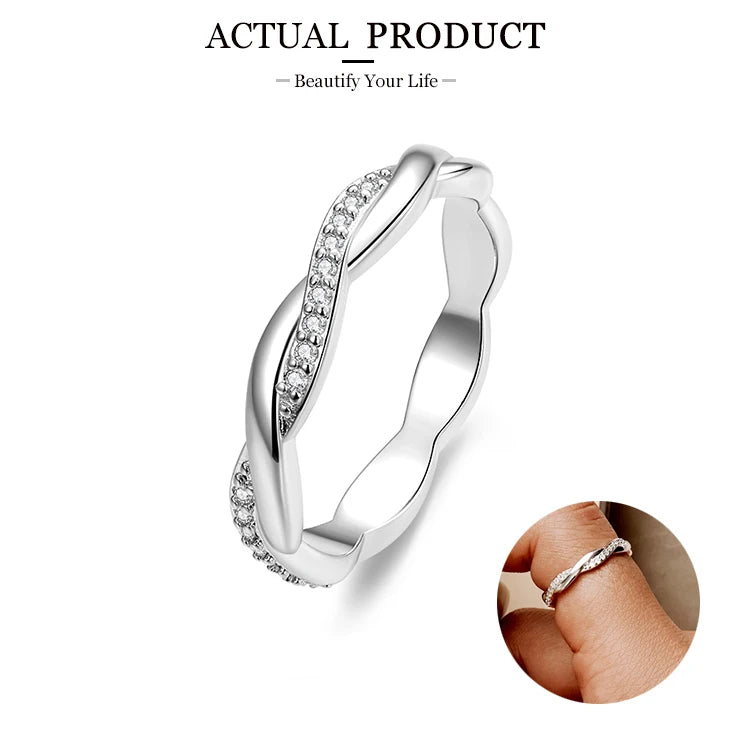 WOSTU European 925 Sterling Silver Simple Rings For Women Wedding Engagement Heart Rings With Zircon Original Female Jewelry