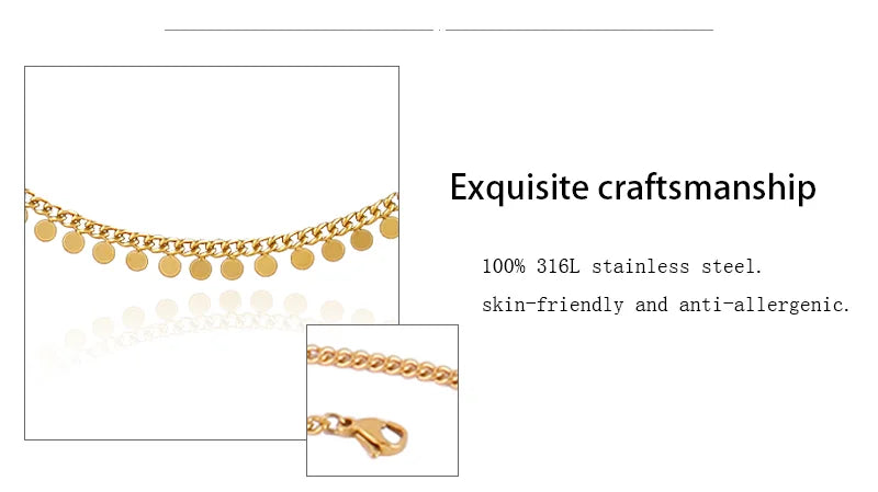 Trendy Stainless Steel Necklace For Women Gold Silver Color Round Geometric Pendant Necklace Choker Snake Chain Necklace Jewelry