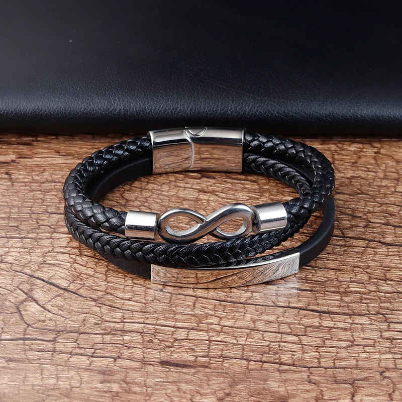 Classic Double-layer Accessories Specially Designed Stainless Steel Men's Leather Bracelet Multi-Color Combination Surprise Gift