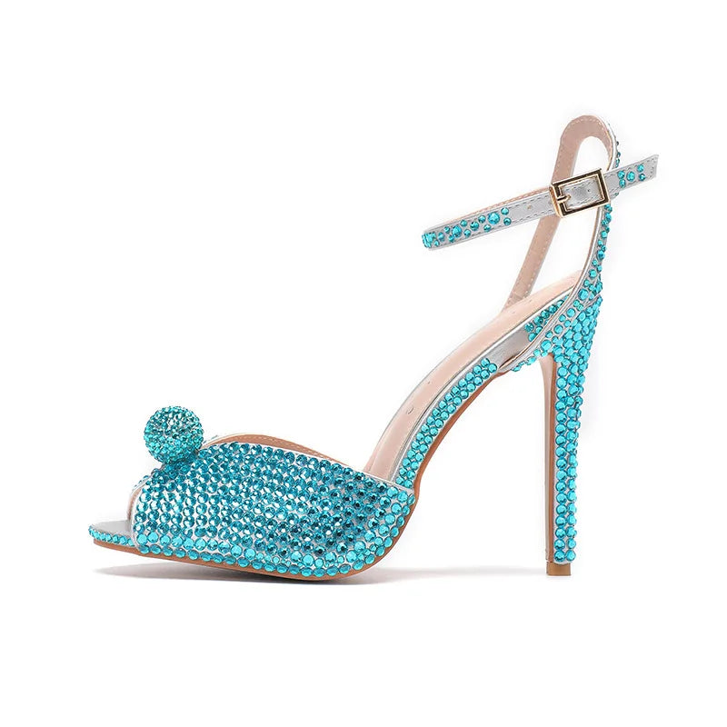 Fashion High Quality Wedding Shoes Women Pearls Studs Luxury Peep Toe White High Heels Buckle Designer Woman Sandal 43 Zapatos