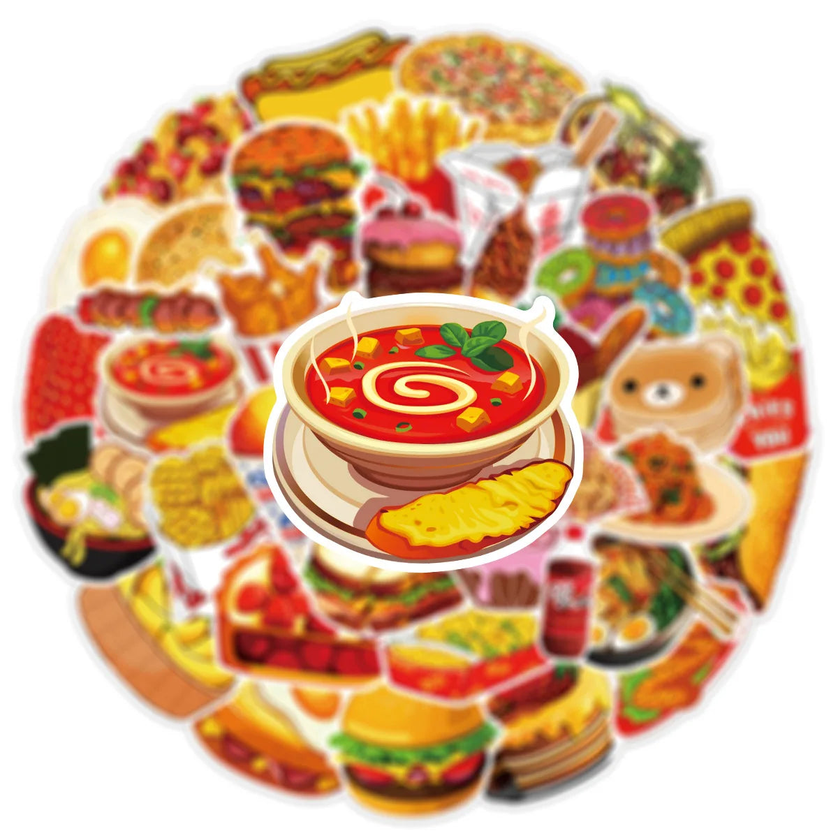 10/25/50pcs Bread Food Stickers Graffiti Decals for Fridge Water Bottle Luggage Pad Phone Bike Car Motorcycle Scrapbook Home