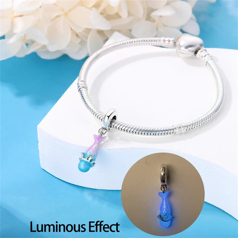 New 100% 925 Sterling Silver Ocean Luminous Sea Turtle Dolphin Octopus Charms Beads Fit Qikaola Original Bracelets DIY Jewelry