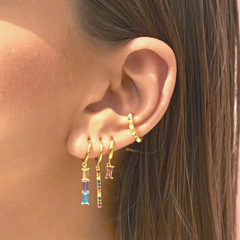 Colorful Crystal Earrings 925 Sterling Silver Ear Needle Stud Earrings for Women Cross Dangle Earrings Party Wedding Jewelry