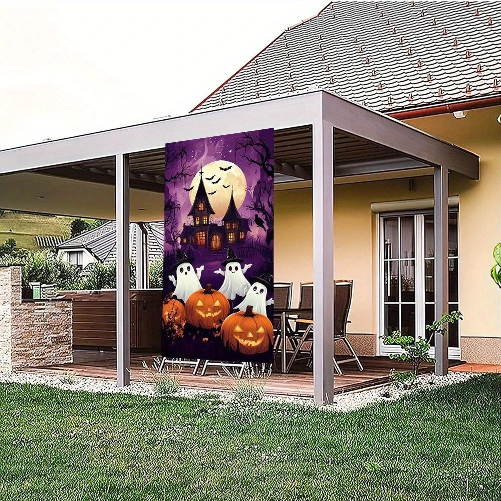 2D FLAT banner background fabric banner Party decoration Halloween door frame Pumpkin and bat pattern, party decoration banner