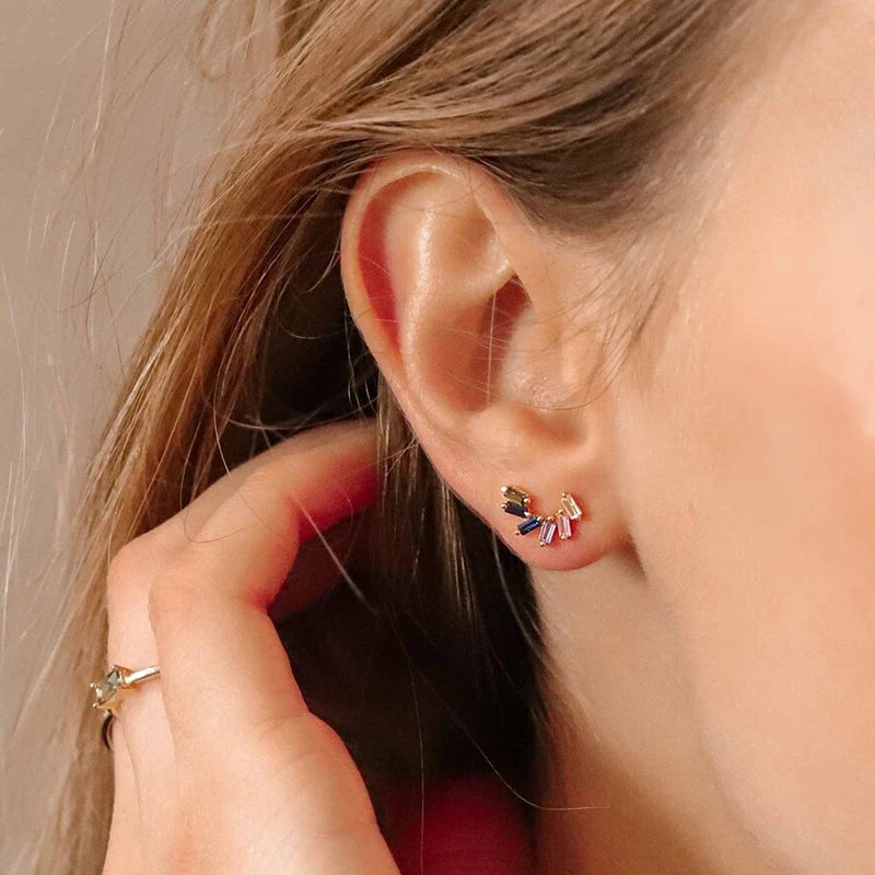 Colorful Crystal Earrings 925 Sterling Silver Ear Needle Stud Earrings for Women Cross Dangle Earrings Party Wedding Jewelry