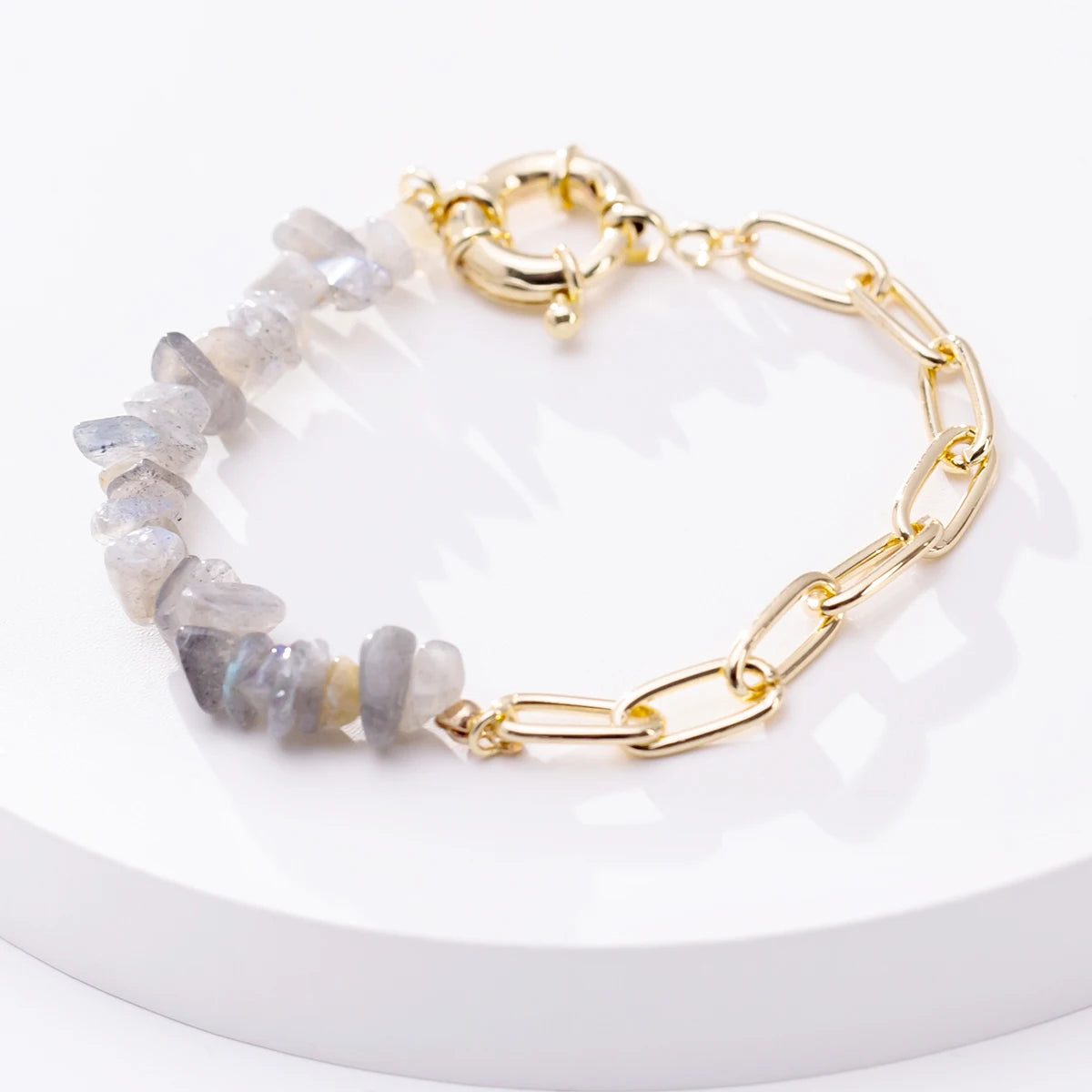 Women Fashion Half Stainless Steel Chain Half Purple Natural Crushed Stone Bracelet HD127