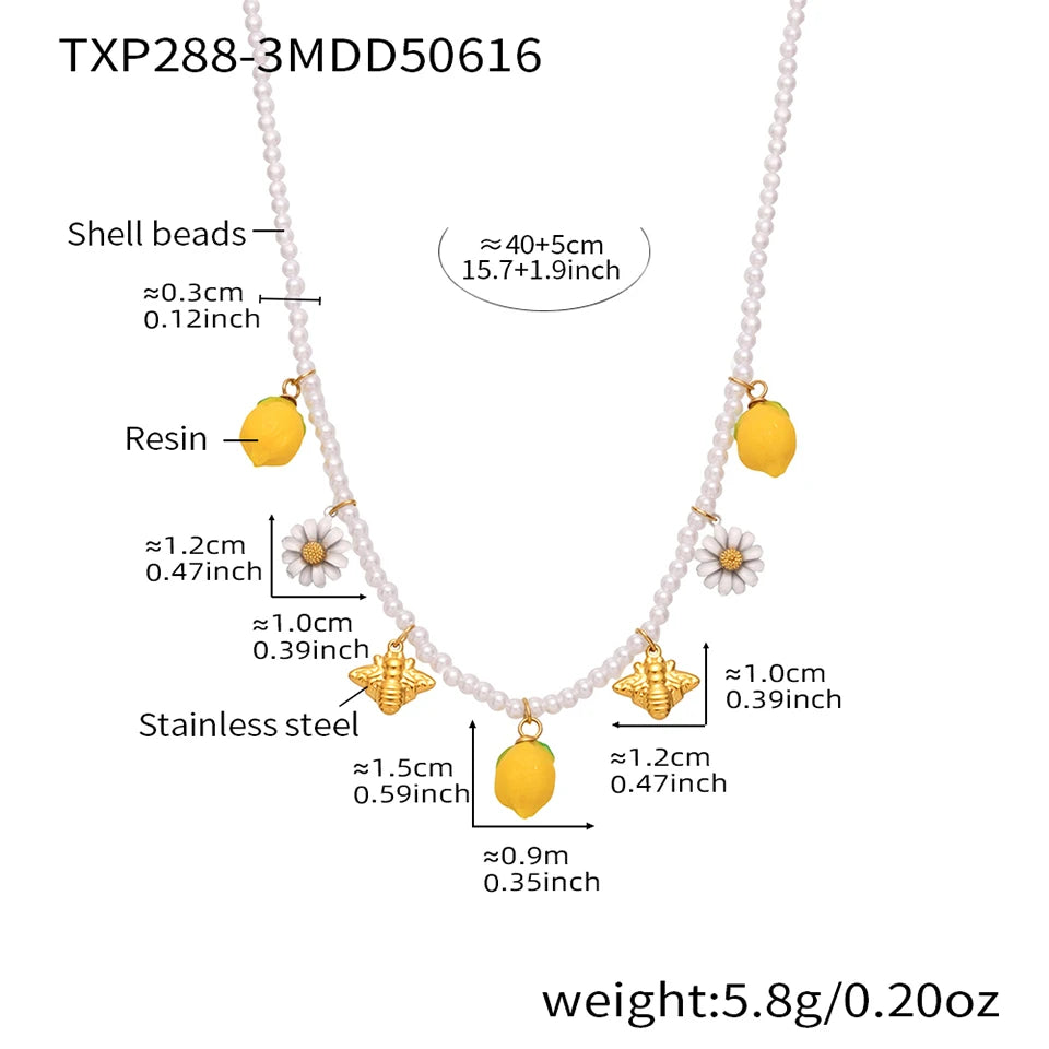 Shell Beads Bracelet With Multi Lemon Charms For Women Handmade Beaded Bracelets Matching Earrings Necklace Cute Jewelry Sets