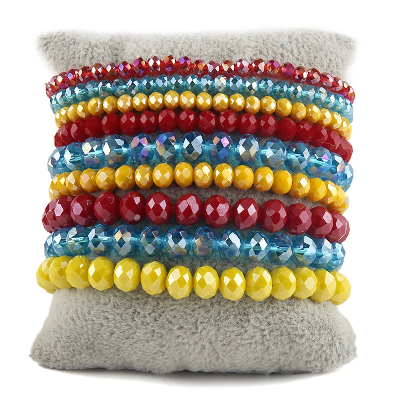 Fashion Designer Beaded Bracelet Set 9pc Glass Crystal Multi Stack Bracelets Set For Women Jewelry