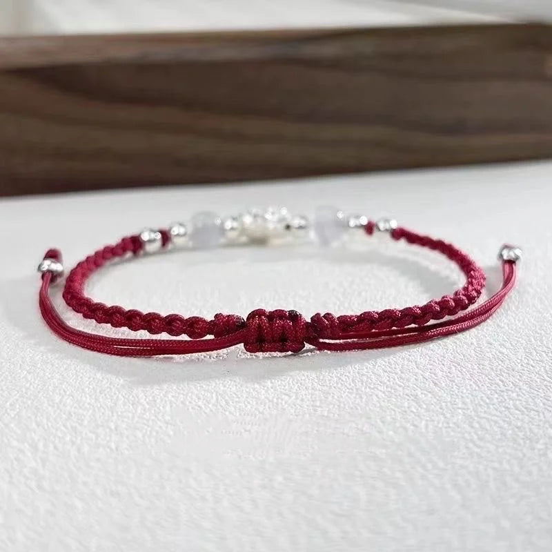 Vintage Handmade Chinese Style Braid Bracelet For Women Girls Fashion Lotus Flower Beaded Bracelet Jewelry Adjustable Gifts