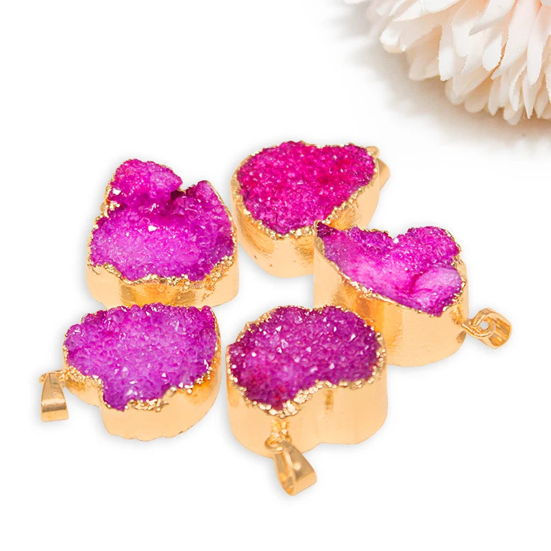 Heart Shaped Druzy Quartz Stone Necklace for Women Raw Crystal Cluster Reiki Healing Pendant Jewelry