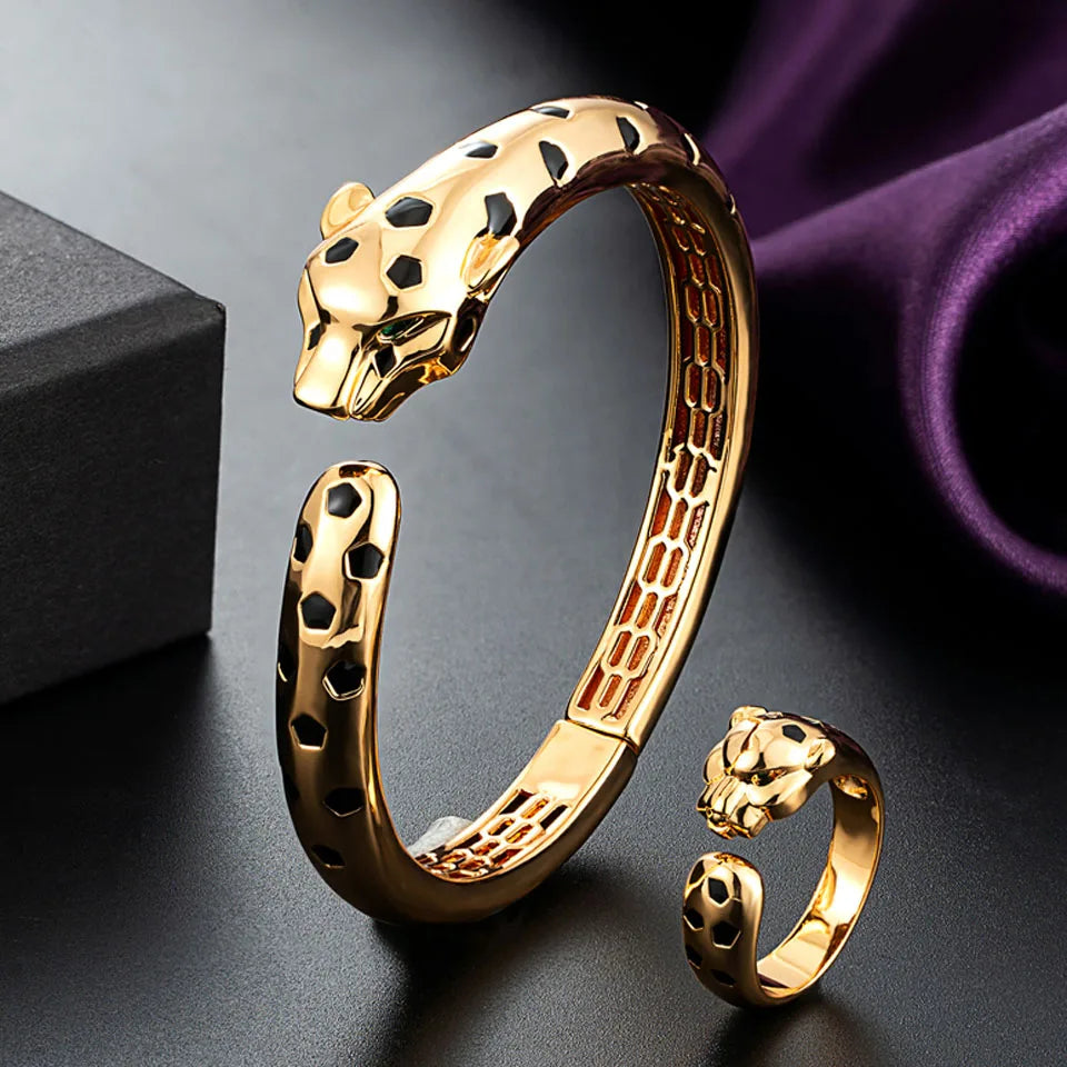 Zlxgirl Green Eye Jet leopard pendant with Earrings Jewelry Set AAA micro pave cubic zircon copper necklace sets fashion jewelry
