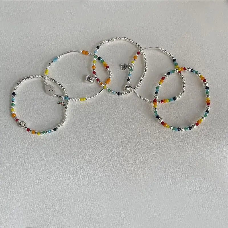 Rainbow Bear Love Beaded Pendants Bracelet for Women Y2K Elegant Trendy Handmade Bead Chain Party Jewelry Gifts