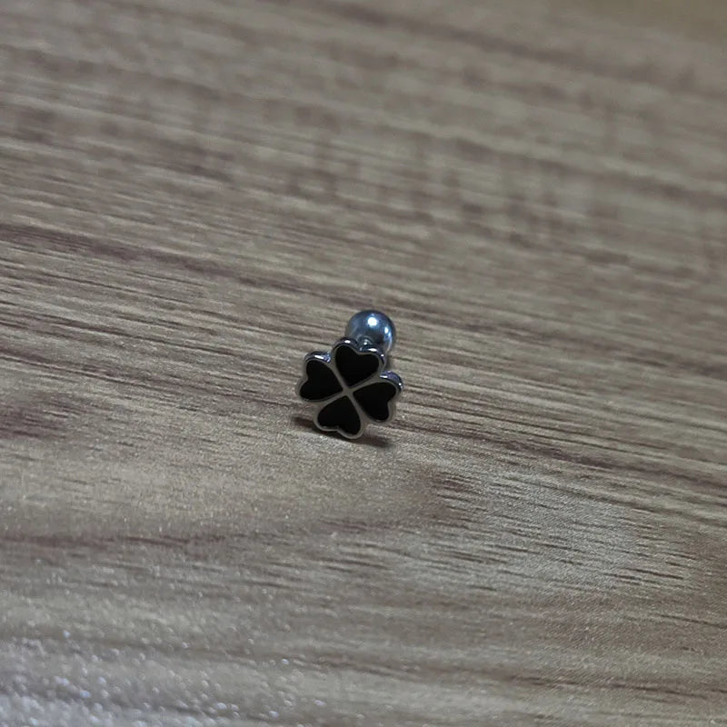 One Piece 925 Silver Cute Black Heart Clover Plant Stud Earrings for Fashion Women Fine Jewelry Minimalist Accessories