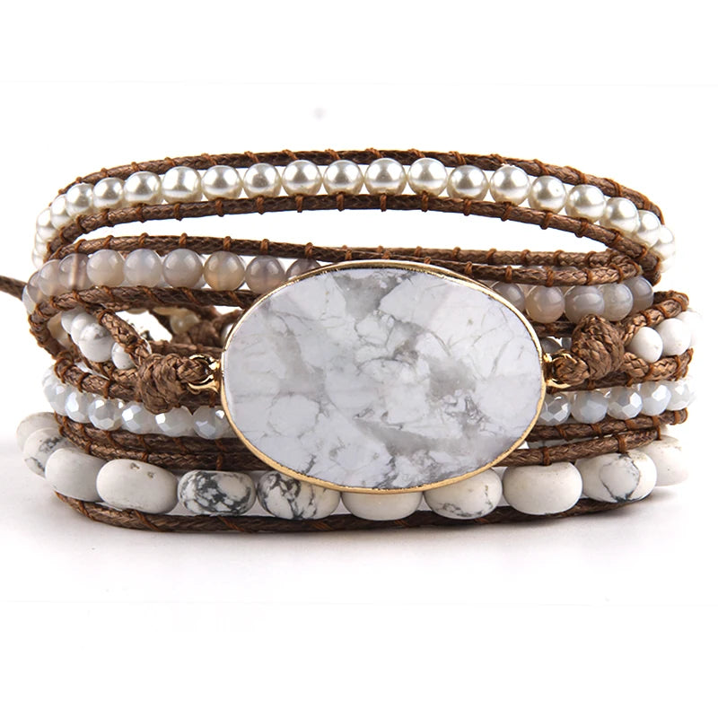 Fashion Bohemian Jewelry Bracelet Mixed Natural Stones Charm Wrap Handma Bracelets Women Festival Gift