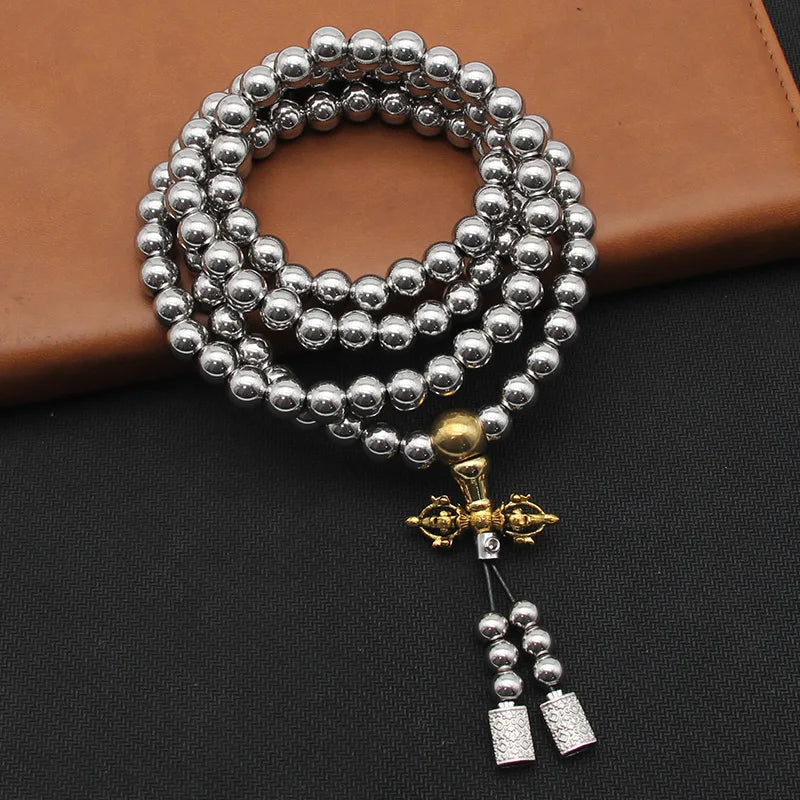 Tactical 10MM Steel Chain Buddha Beads Self Defense Hand Bracelet Necklace EDC Outdoor Tools Self Protection Survival