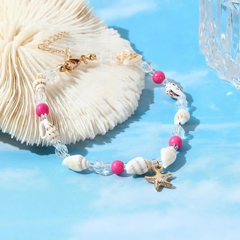 Shell Starfish Anklets for Women Bohemian Anklet Leg Rice Beads Bracelet Handmade Foot Chain Boho Jewelry Sandals Gift