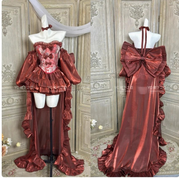 High Street Women's Mint Green Strapless Bowknot Sweet Fairy Organza Dress 2024 New Elegant Big Bow Trailing Party Wedding Dress