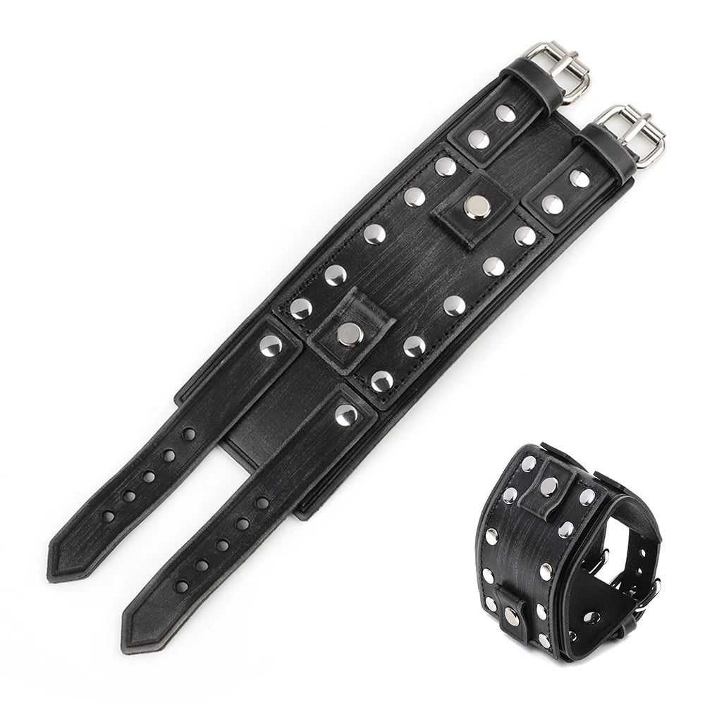 Vintage Punk Leather Cuff Strap 20mm Men's Wrist Watch Band with Mat Double Buckle Rivet Watchband Bracelet Watches Accessories