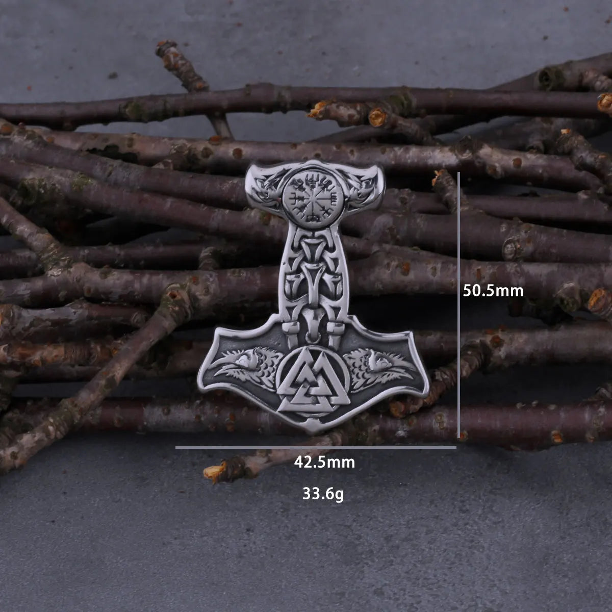Stainless Steel Viking Thor's Hammer Mjolnir Wolf Head and Road Sign Compass Necklace Men's Norway Amulet Pendant Viking Jewelry