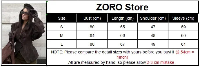 Dark Brown Suede One Button Blazer Women Long Sleeve Wide Shoulders Coat Autumn Highstreet Commute Fashion Solid Lady Outerwears
