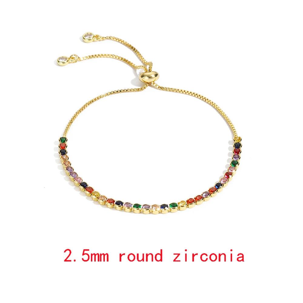 Luxury Rainbow Adjustable Multicolor Tennis Bracelets For Women Ladies Wedding Colorful Zircon Charm Bracelet Hand Chain Jewelry