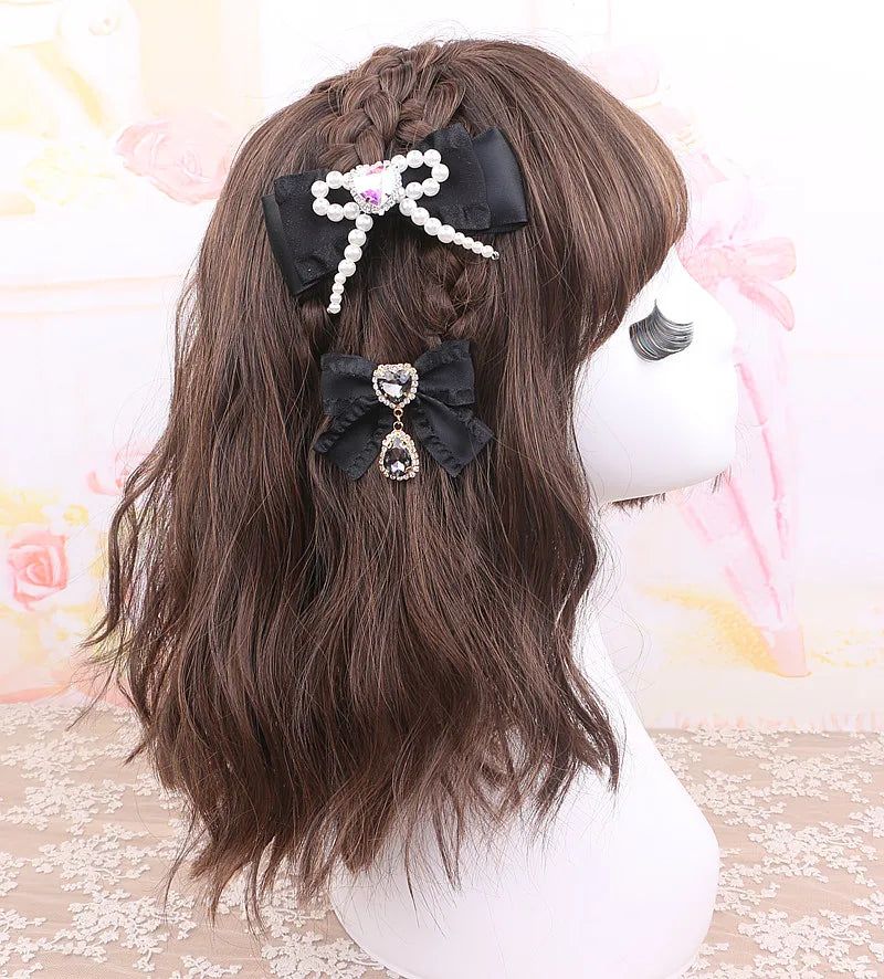 Small Hairpin Water Drop Heart Shape Rhinestone Pendant Wooden Ear Hairclips Headdress Sweet Side Clip Hair Accessories Jewelry