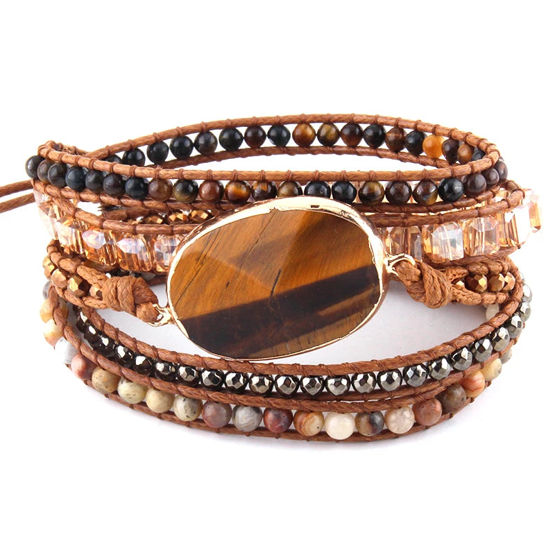 Fashion Bohemian Jewelry Bracelet Mixed Natural Stones Charm Wrap Handma Bracelets Women Festival Gift