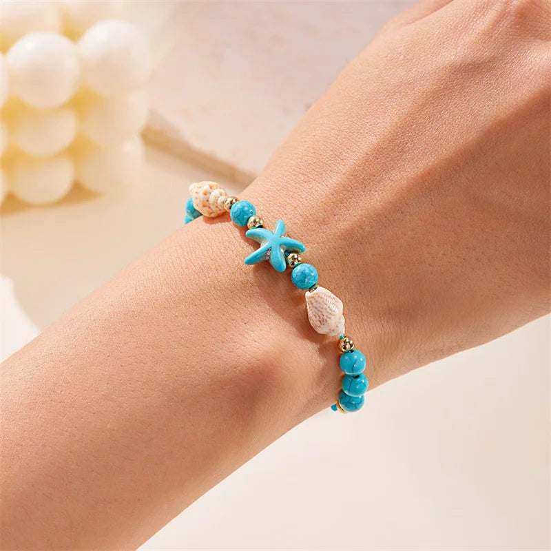 Bracelet Shell Bohemian Painted Shell Conch Starfish Beaded Bracelet For Women Anklet Beach Jewelry Gifts Handmade