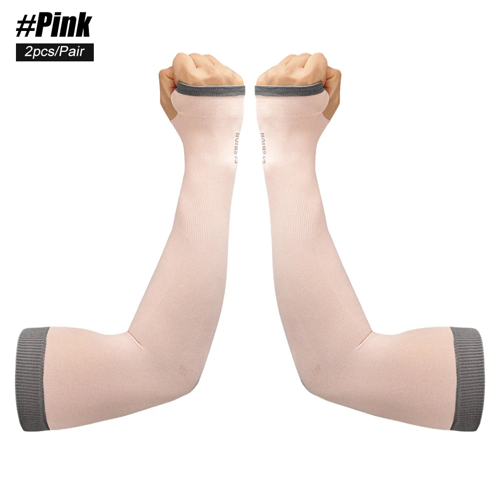 1Pair UV Sun Protection Arm Sleeves Cooling Ice Silk Unisex Women Men Outdoor Sports for Cycling Driving Running Riding Fishing