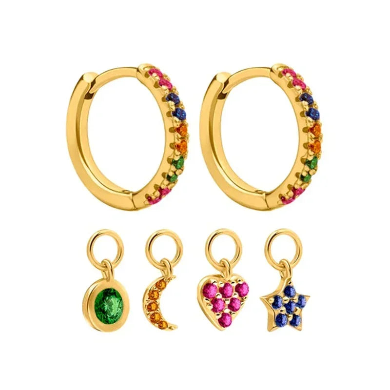 Colorful Crystal Earrings 925 Sterling Silver Ear Needle Stud Earrings for Women Cross Dangle Earrings Party Wedding Jewelry