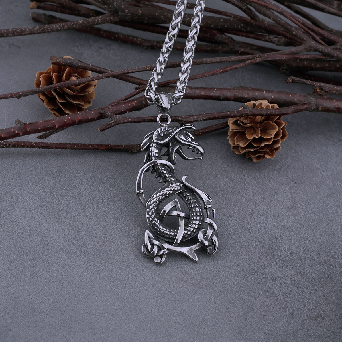 Nordic Viking Retro Dragon Necklace Men's Rattlesnake Amulet Hip Hop Stainless Steel Dragon Pendant Viking Animal Jewelry Gift