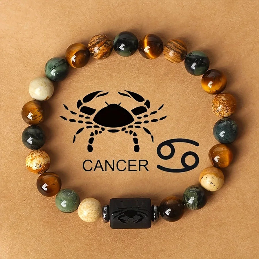 Natural Stone Beads Tiger Eye Stone 12 Constellation Bracelets For Men Women Zodiac Signs Bracelet Aries Taurus Virgo Jewelry