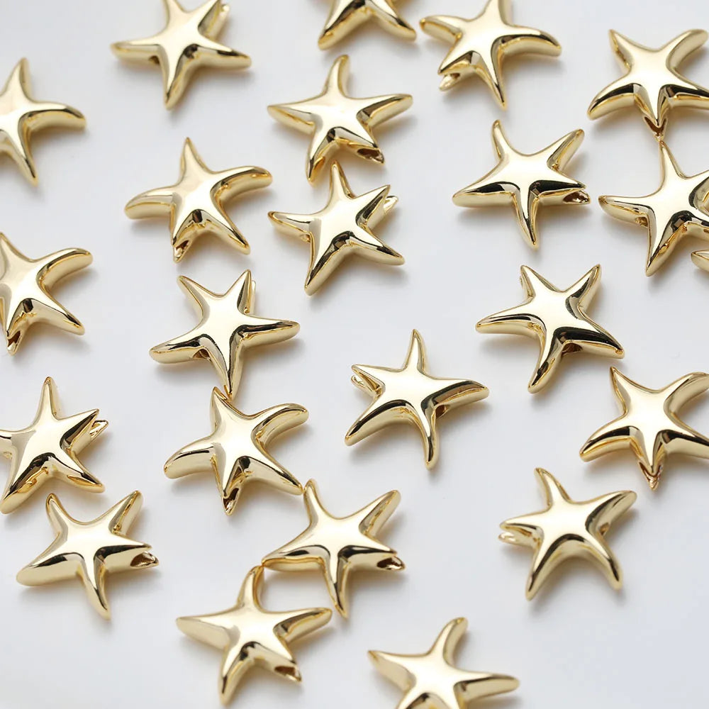 2PCS 14K Gold Plated Brass Starfish Beads Spacer Jewelry DIY Making Supplies Material Accessories