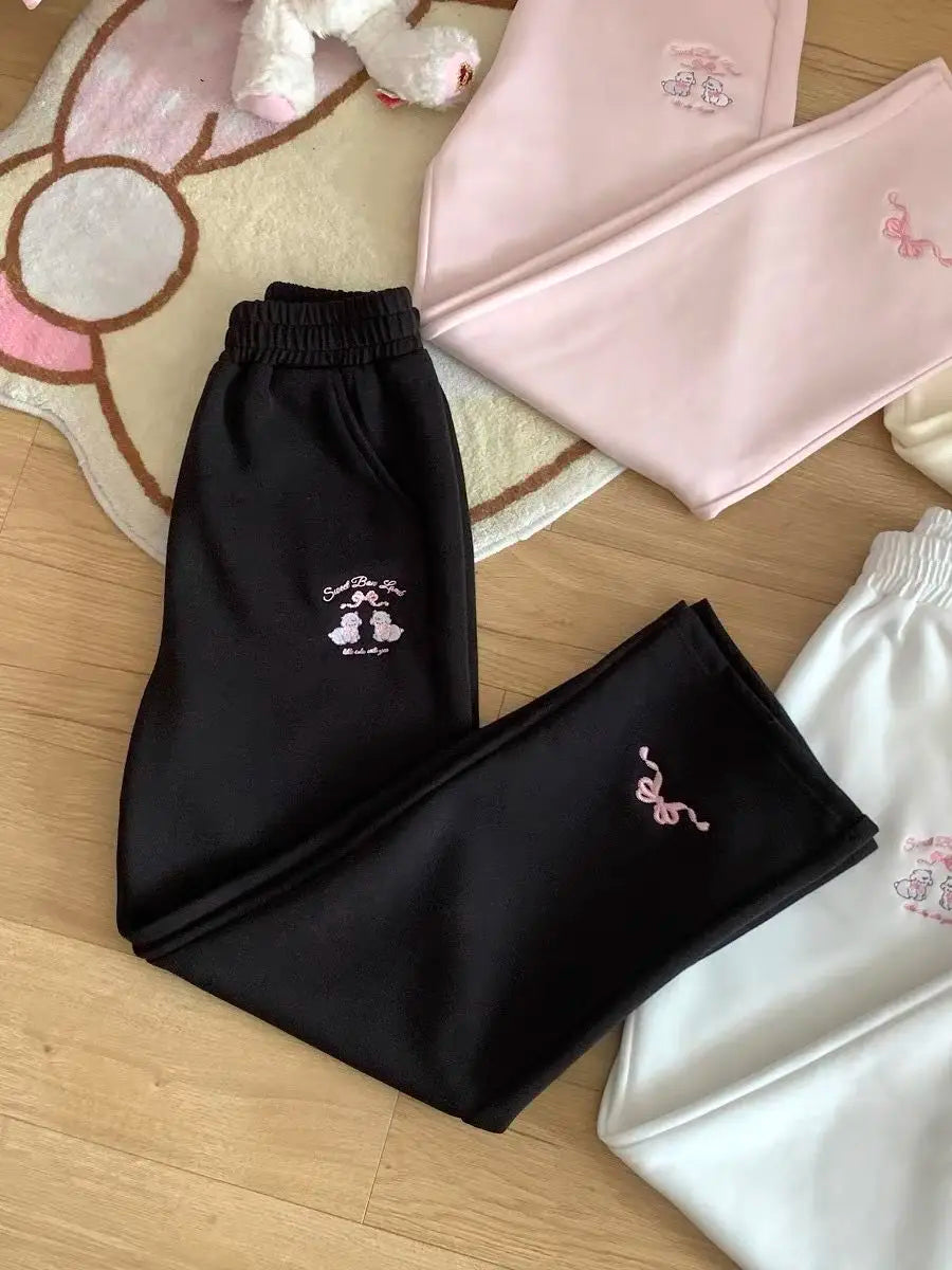 Sweet Girl Cute Straight Pants Spring New Casual All Match Sports Sweatpants Elastic Waist Cartoon Y2k Aesthetic Women Pants