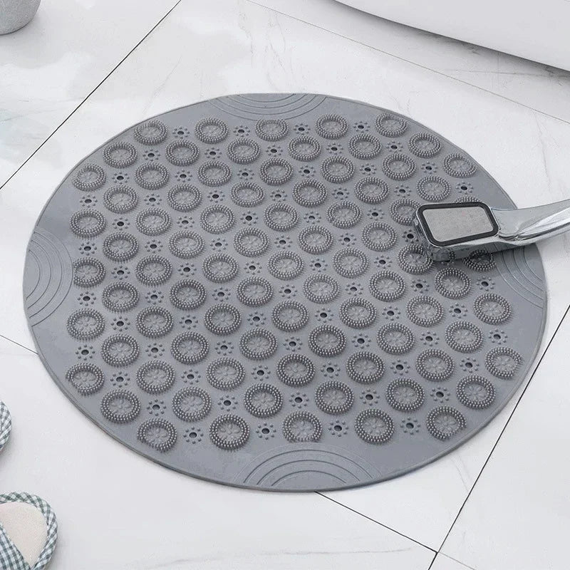 Bathroom Mat Anti-slip Sucker Round PVC Bath Mat with Drain Hole Silicone Bathing Rugs Foot Massage Pad Bathtub Soft Shower Mat