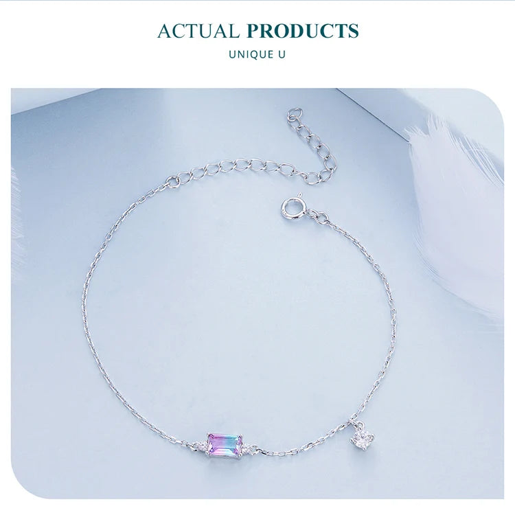 Bamoer 925 Sterling Silver Synthetic Tourmaline Bracelet for Women Fine Jewelry Fashion Adjustable Bracelet Fine Jewelry BSB092