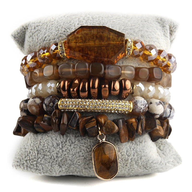 RH Fashion Bohemia Jewelry Accessory Stone/Glass Beaded Multi Stack Stretch Bracelets Set For Women Gift