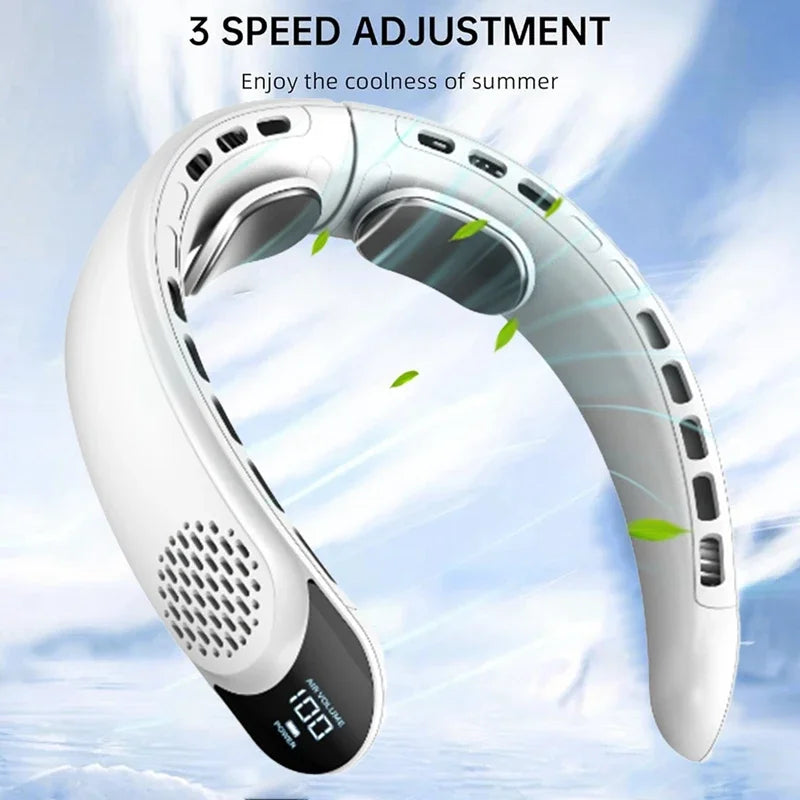 4000mAh Leafless Portable Neck Fan 3 Gears Adjustable Super Strong Wind Fast Cooling Multi-Function Digital Display Neck Fan 4