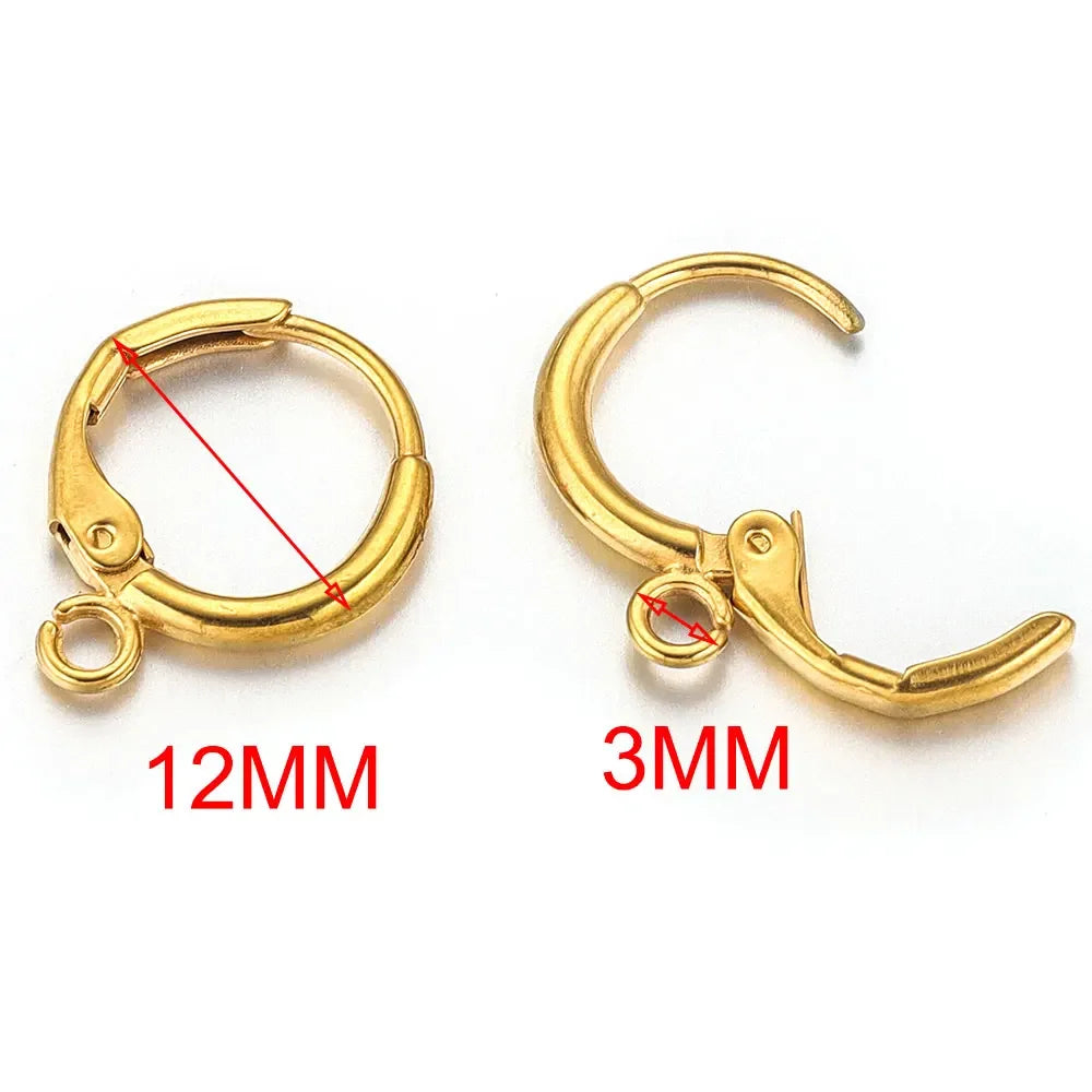 10pcs Stainless Steel Round Earrings Hooks Clasps Earring Post Components Parts Ear Ring for Making Supplies Women DIY Findings
