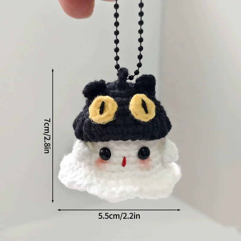 Kawaii Halloween Crochet Ghost Keychain Desktop Ornament Mini Handmade Knitted Keyring Accessories Bag Pendant Gifts Home Decor