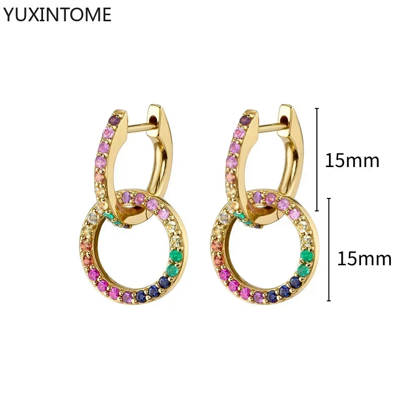 Colorful Crystal Earrings 925 Sterling Silver Ear Needle Stud Earrings for Women Cross Dangle Earrings Party Wedding Jewelry
