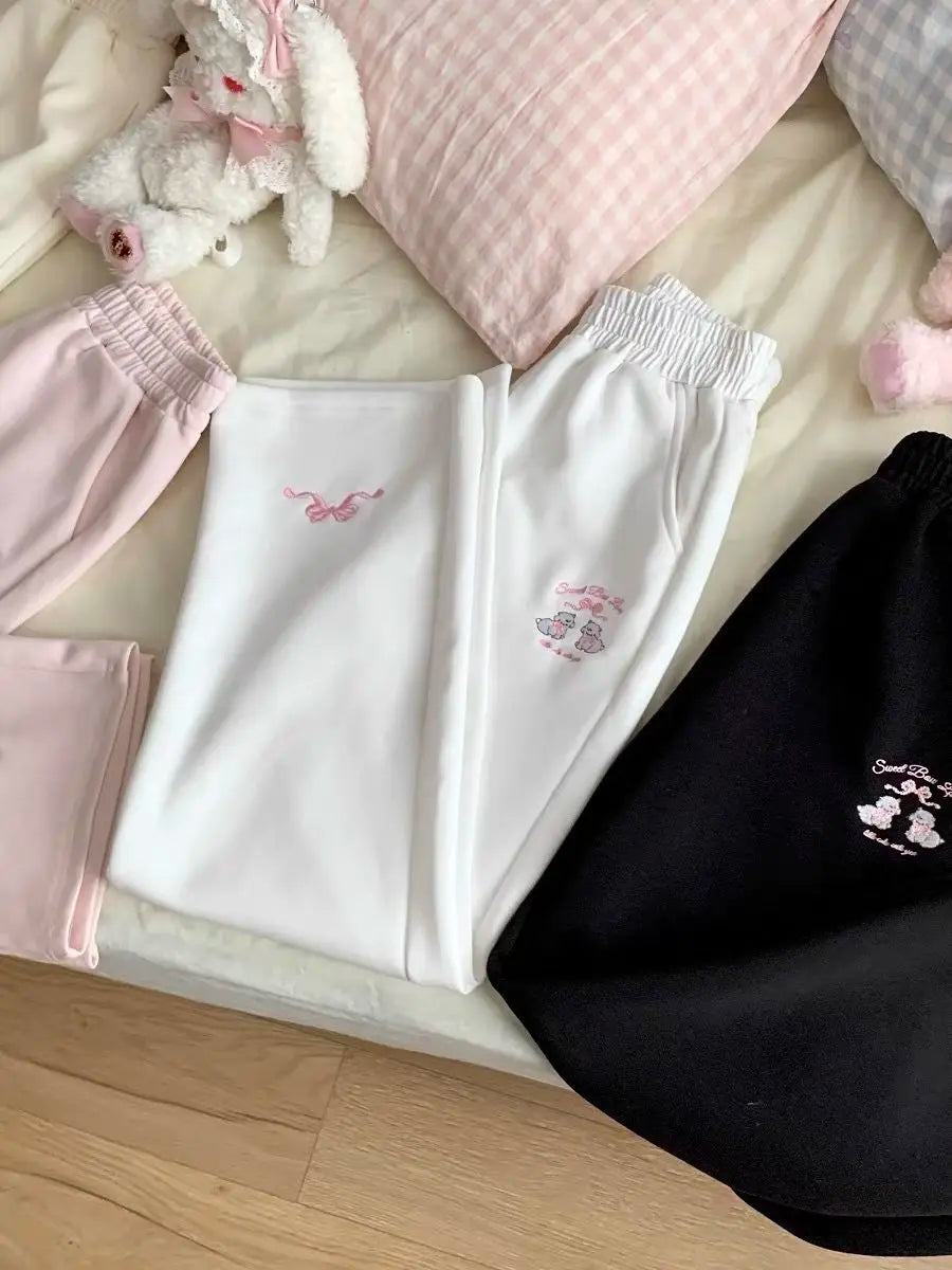 Sweet Girl Cute Straight Pants Spring New Casual All Match Sports Sweatpants Elastic Waist Cartoon Y2k Aesthetic Women Pants