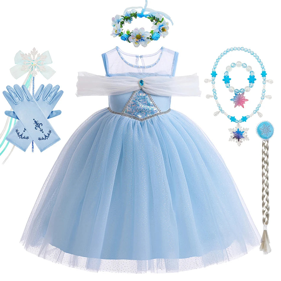 Elsa Summer Princess Dress Girls Cosplay Masquerade Party Vestidos Kids Birthday Clothes Children Carnival Halloween Gown