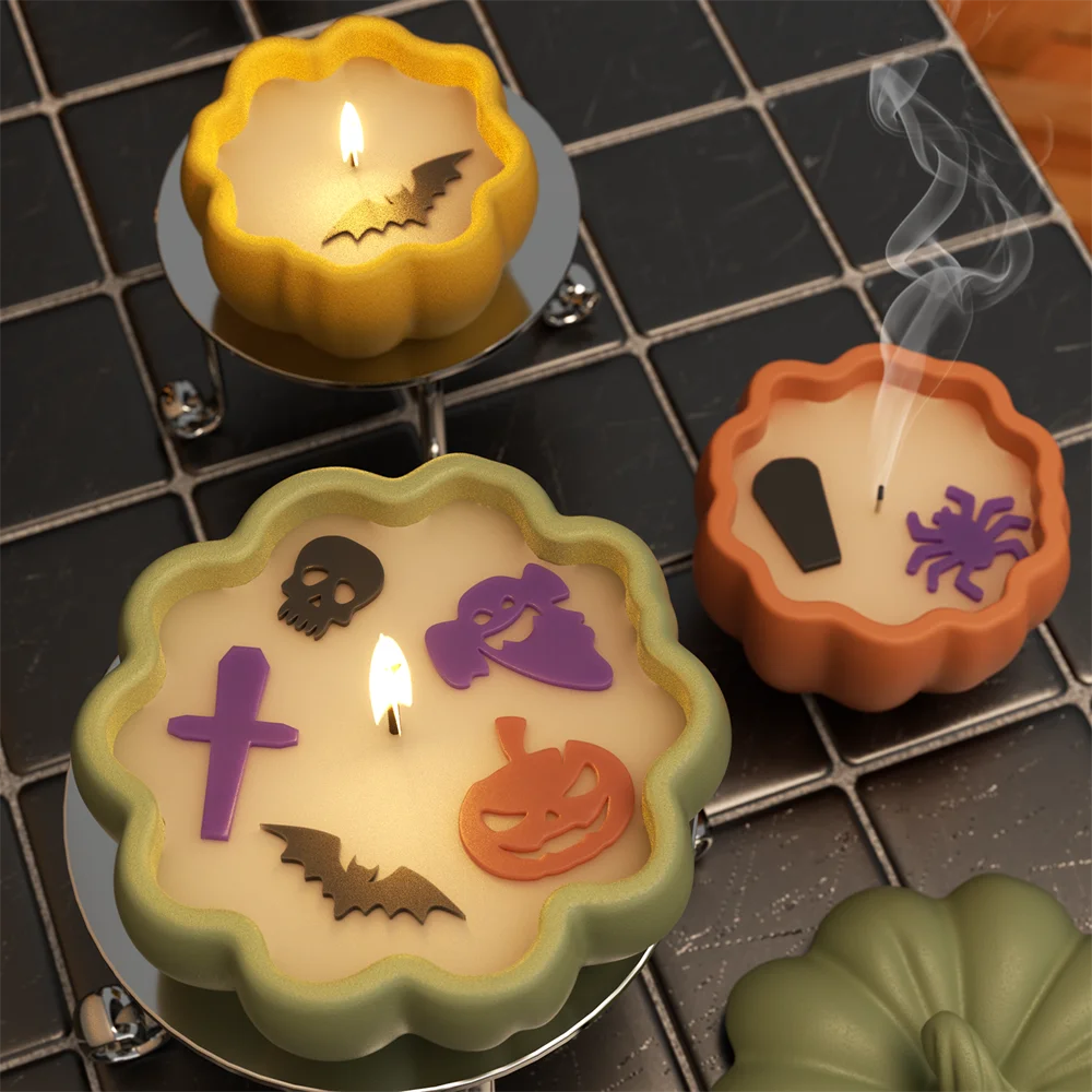 Nicole Flat Pumpkin Candle Jar Molds for Concrete Halloween Jesmonite Silicone Mould DIY Gifts Home Decor